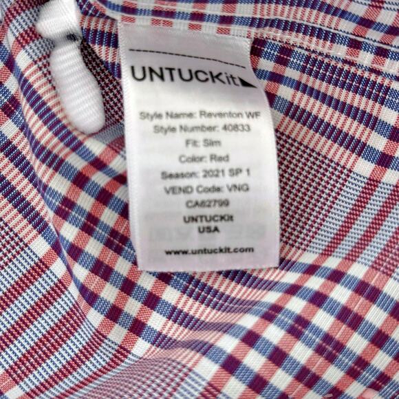 UNTUCKit Red Blue Plaid Wrinkle Free Slim Fit L/S Button Down Shirt LARGE - Picture 6 of 9
